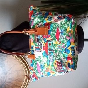 Rare! DOONEY & BOURKE " Sandbar " Tropical Print XL Satchel Carry On / Purse.